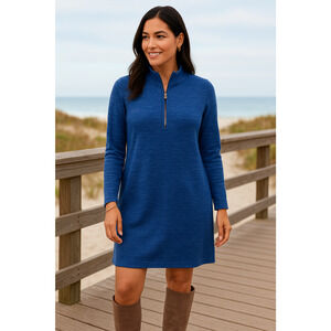 Tommy Bahama Blue Quarter Zip Sweater Dress Long Sleeve Pullover Knit M/L